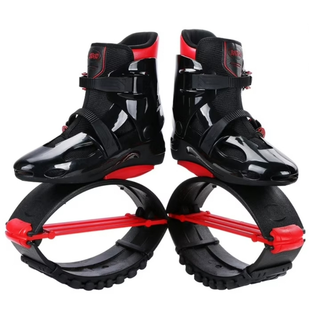 High-Top Black and Red Athletic Shoes with Unique Spring Sole